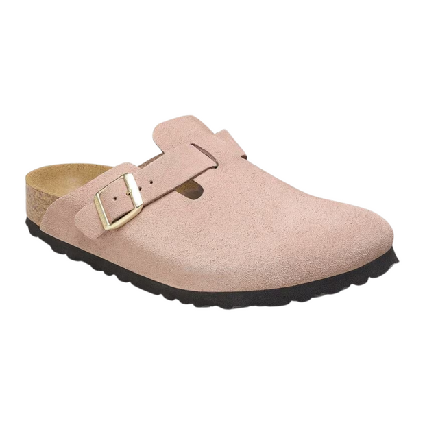 Unisex Light Pink Suede Leather Clogs with Flexible EVA Sole – Elegant Comfort for Daily Use
