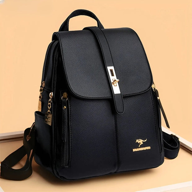 Leather Backpack for Women – Elegance and Practicality, 13-inch Capacity, Inner Pockets, Adjustable Straps, Black, Brown, Beige