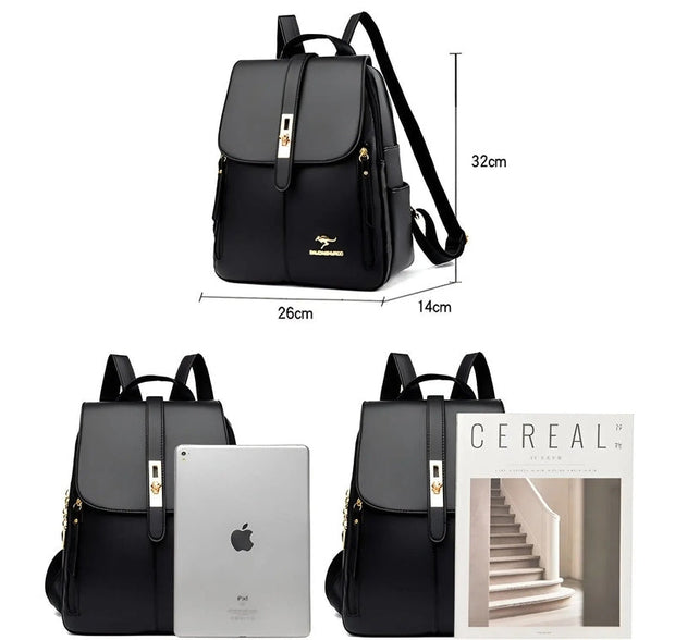 Leather Backpack for Women – Elegance and Practicality, 13-inch Capacity, Inner Pockets, Adjustable Straps, Black, Brown, Beige