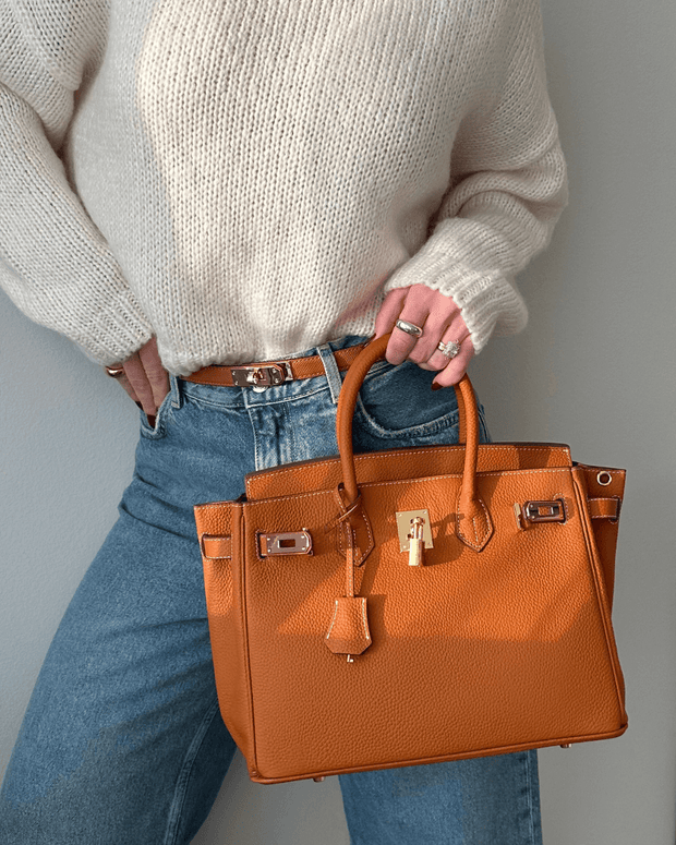 Elegant and Spacious Women's Leather Handbag - Practical Design and Organized Interior, Beige and Orange Color