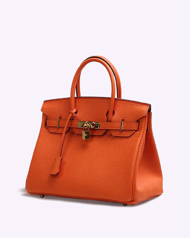 Elegant and Spacious Women's Leather Handbag - Practical Design and Organized Interior, Beige and Orange Color