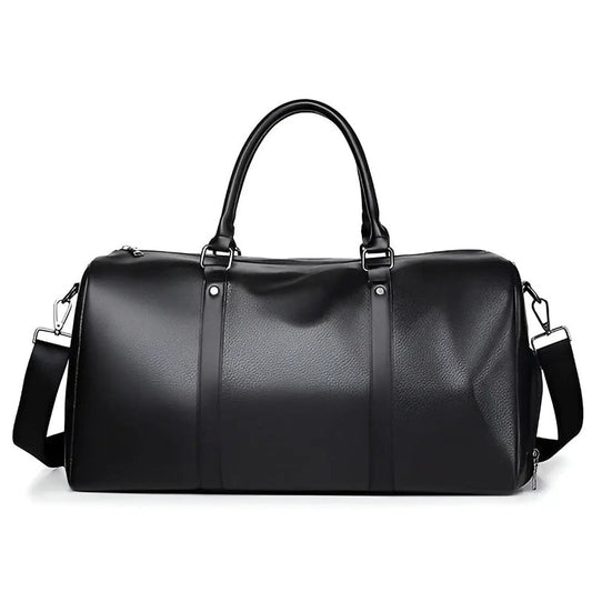 Sac de Voyage en Cuir Vegan Noir - Sac de Voyage Unisexe Élégant et Pratique pour Hommes et Femmes, Idéal pour Week-end et Affaires