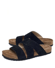 Sandales Unisex Élégantes en Suède Noir avec Semelle en Caoutchouc Durable – Confort et Style pour l'Été