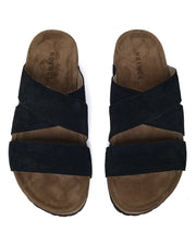 Sandales Unisex Élégantes en Suède Noir avec Semelle en Caoutchouc Durable – Confort et Style pour l'Été