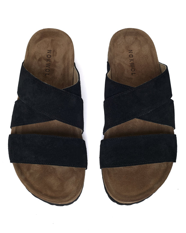Sandales Unisex Élégantes en Suède Noir avec Semelle en Caoutchouc Durable – Confort et Style pour l'Été