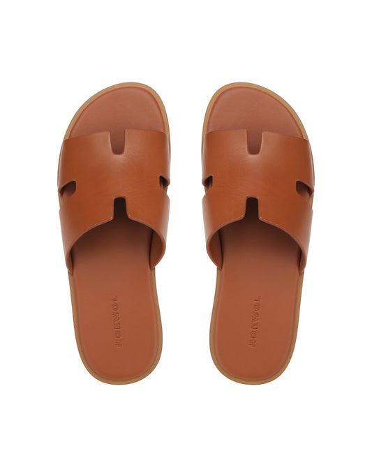 Sandales Unisex en Cuir Caramel avec Semelle Légère et Confort Optimal – Sandale à Enfiler Polyvalente