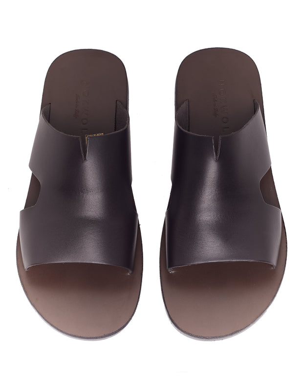 Sandales Unisex en Cuir Marron Foncé avec Semelle en Caoutchouc – Confort et Élégance Italienne