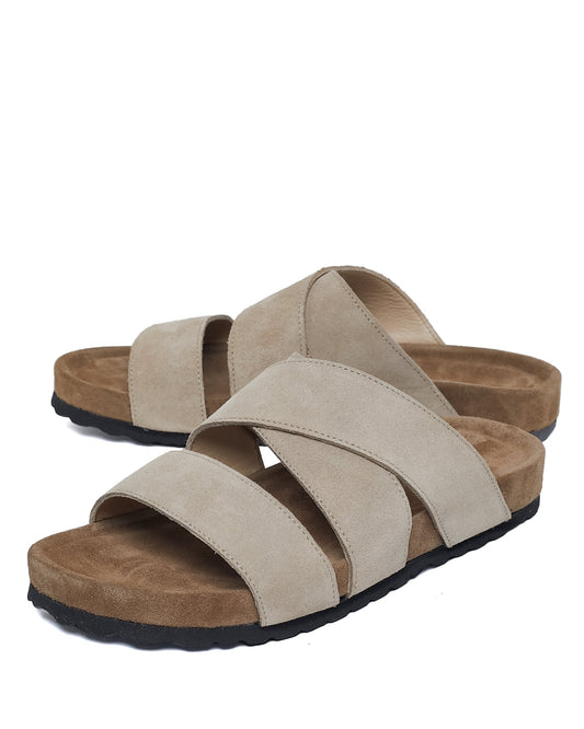 Sandales Unisex en Cuir Suédé Beige avec Semelle en Caoutchouc Durable – Confort Élégant pour l'Été