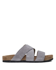 Sandales Unisex en Cuir Suédé Gris - Confort et Élégance pour Été, Semelle Caoutchouc Léger