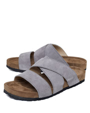Sandales Unisex en Cuir Suédé Gris - Confort et Élégance pour Été, Semelle Caoutchouc Léger