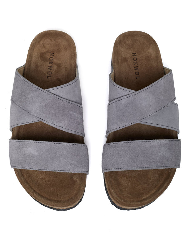 Sandales Unisex en Cuir Suédé Gris - Confort et Élégance pour Été, Semelle Caoutchouc Léger