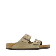 Sandales Unisex en Cuir Suédé Taupe à Deux Sangles avec Semelle en Liège Ajustable – Confort et Style