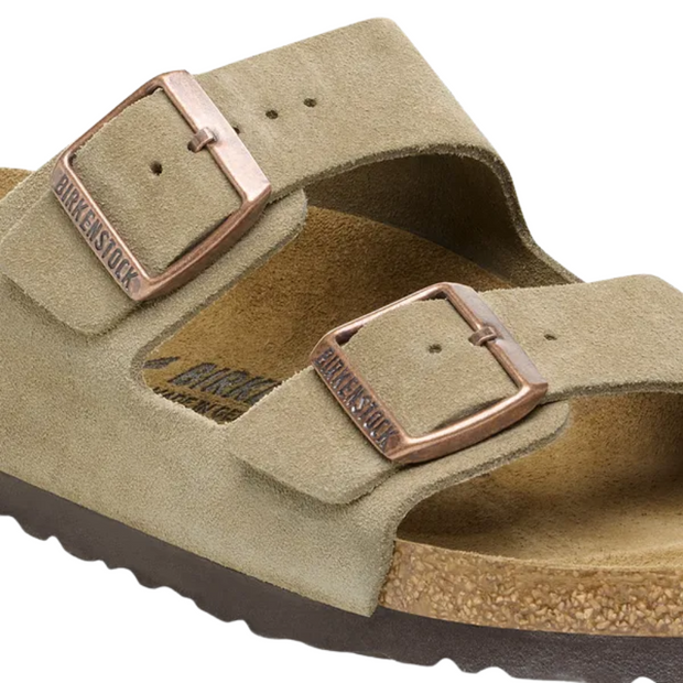Sandales Unisex en Cuir Suédé Taupe à Deux Sangles avec Semelle en Liège Ajustable – Confort et Style