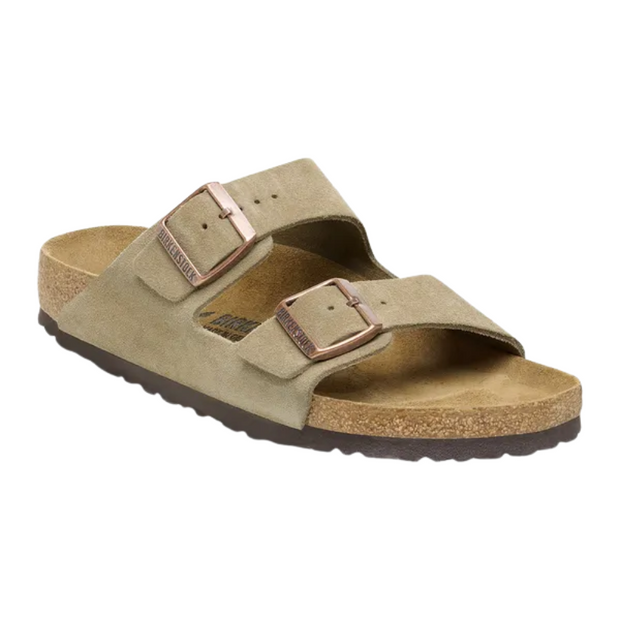 Sandales Unisex en Cuir Suédé Taupe à Deux Sangles avec Semelle en Liège Ajustable – Confort et Style