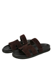 Sandales Unisex en Cuir Véritable avec Sangle Réglable et Semelle Moulée - Marron, Chaussures d'Été Confortables