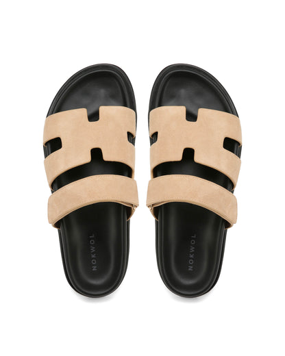 Sandales Unisex en Suède Beige avec Sangle Réglable et Semelle Moulée – Confort Optimal pour Été