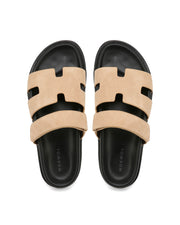 Sandales Unisex en Suède Beige avec Sangle Réglable et Semelle Moulée – Confort Optimal pour Été