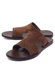 Sandales Unisex en Suède Marron Foncé avec Semelle en Caoutchouc Durable – Confort et Élégance Italienne