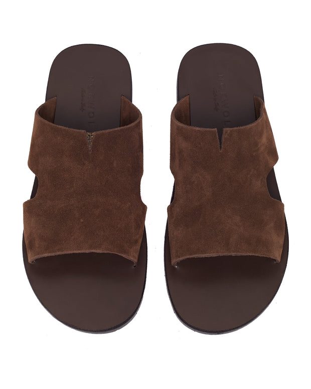Sandales Unisex en Suède Marron Foncé avec Semelle en Caoutchouc Durable – Confort et Élégance Italienne