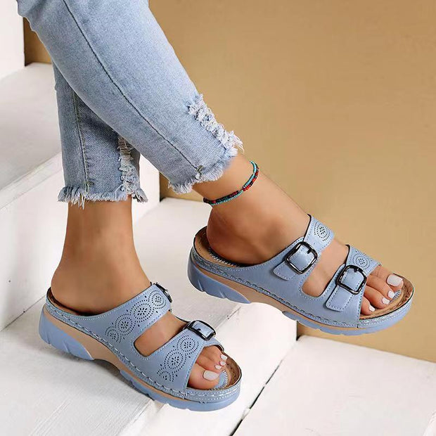 Sandales Orthopédiques en Cuir Ajustables pour Femmes avec Support de Voûte Plantaire – Confort Respirant et Talon Bas