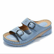 Sandales Orthopédiques en Cuir Ajustables pour Femmes avec Support de Voûte Plantaire – Confort Respirant et Talon Bas