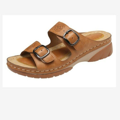 Sandales Orthopédiques en Cuir Ajustables pour Femmes avec Support de Voûte Plantaire – Confort Respirant et Talon Bas