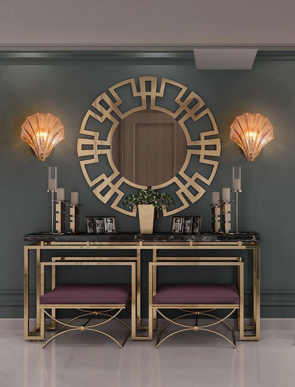 Vägglampa i mässing och glas med ren design - Modern LED-belysning med en konstnärlig touch