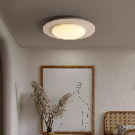 Sky Dome Ceiling Light in Travertine and Wood – Embrace Natural Elegance and Soothing Warmth
