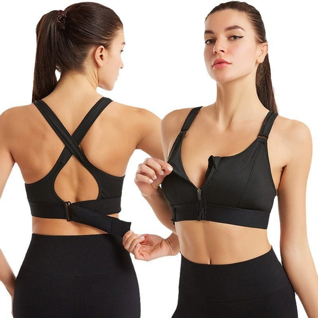 Sports Bra with Zipper Closure - Women's Breathable Bralette with Adjustable Straps - Ideal for Intense Workouts