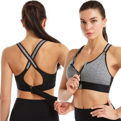 Soutien Gorge de Sport à Fermeture Éclair - Brassière Femme Respirante avec Bretelles Ajustables - Idéal pour Entraînements Intenses