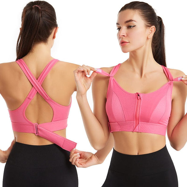 Sports Bra with Zipper Closure - Women's Breathable Bralette with Adjustable Straps - Ideal for Intense Workouts
