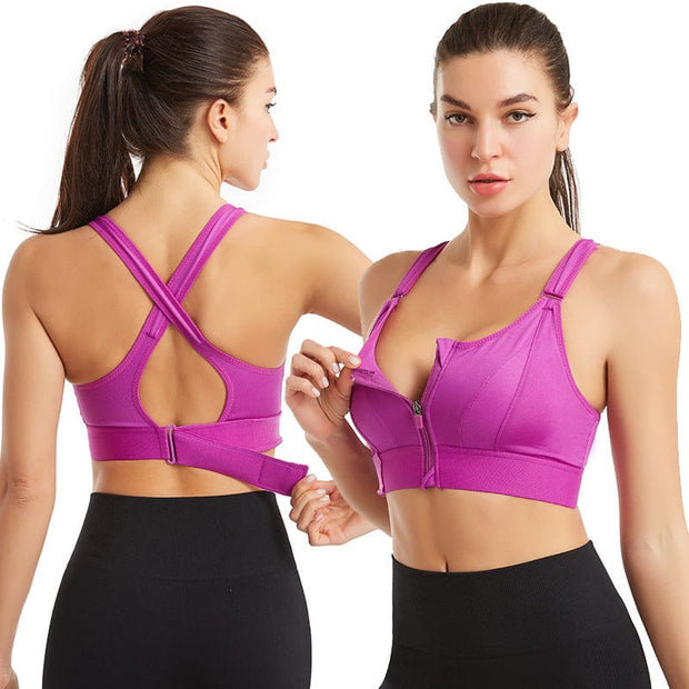 Sports Bra with Zipper Closure - Women's Breathable Bralette with Adjustable Straps - Ideal for Intense Workouts