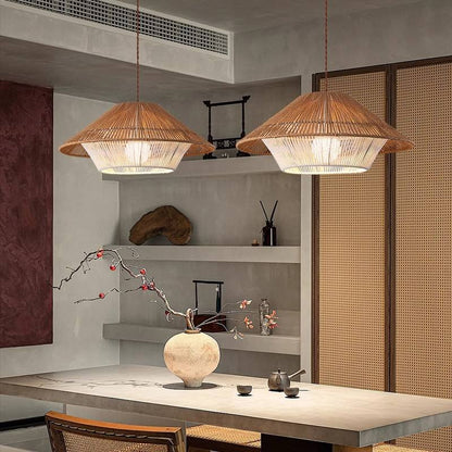Applique suspendue en rotin japonais élégant – Lampe suspendue inspirée du rétro zen avec douille E27
