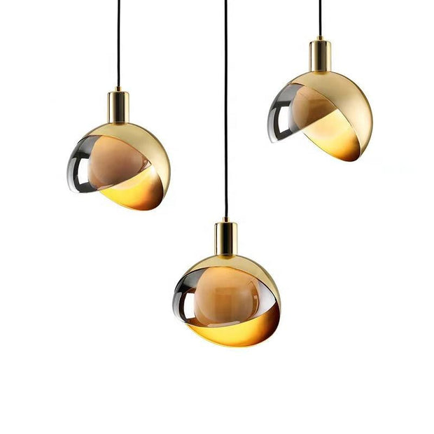 Elegant Nordic Glass and Gold Pendant Light – Stylish Design with Smoked Lampshade