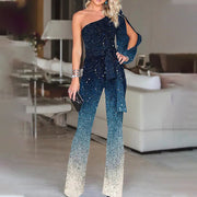 Tenue de Fête Femme Disco Rétro à Une Manche avec Pantalon Ombre – Style Années 70 pour Événements et Fêtes