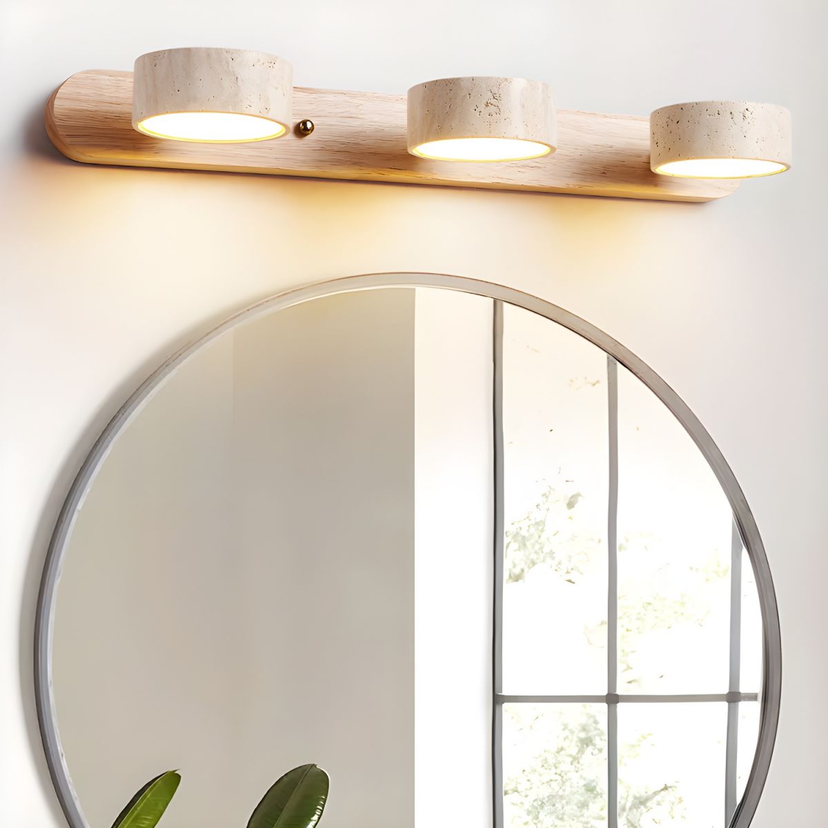 Applique murale LED naturelle élégante – Magnifique design duo en travertin et bois