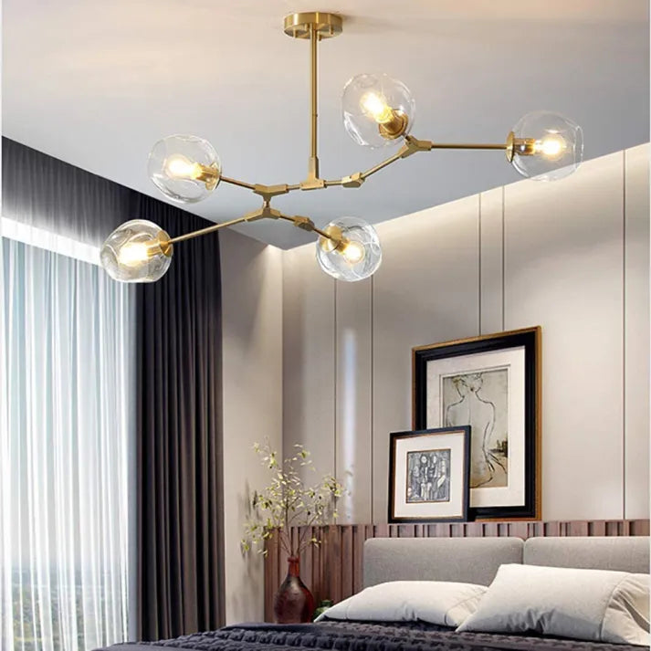 Sleek Sputnik Bifurcation Chandelier – Contemporary Elegance in Blown Glass and Metal