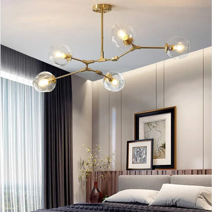 Sleek Sputnik Bifurcation Chandelier – Contemporary Elegance in Blown Glass and Metal