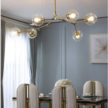 Sleek Sputnik Bifurcation Chandelier – Contemporary Elegance in Blown Glass and Metal