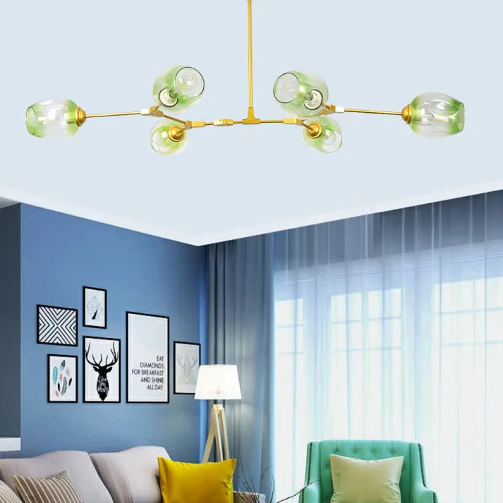 Sleek Sputnik Bifurcation Chandelier – Contemporary Elegance in Blown Glass and Metal