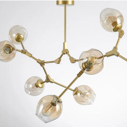 Sleek Sputnik Bifurcation Chandelier – Contemporary Elegance in Blown Glass and Metal