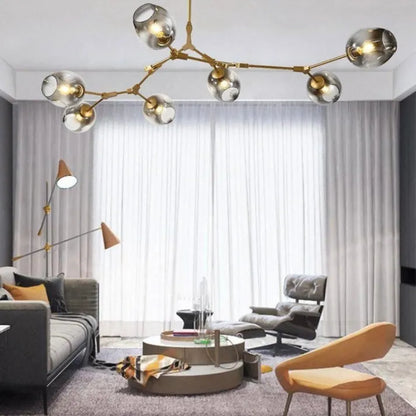 Sleek Sputnik Bifurcation Chandelier – Contemporary Elegance in Blown Glass and Metal