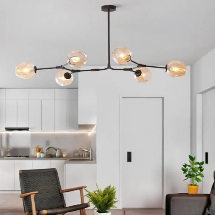 Sleek Sputnik Bifurcation Chandelier – Contemporary Elegance in Blown Glass and Metal