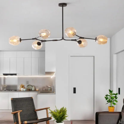 Sleek Sputnik Bifurcation Chandelier – Contemporary Elegance in Blown Glass and Metal