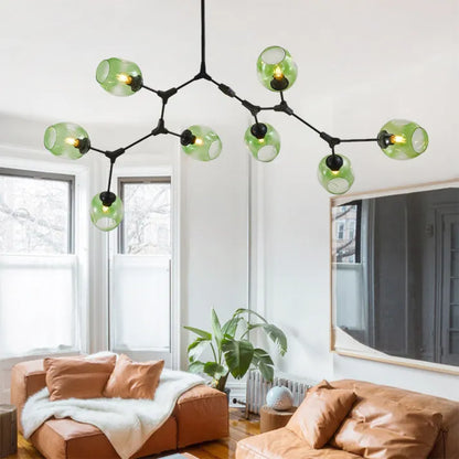 Sleek Sputnik Bifurcation Chandelier – Contemporary Elegance in Blown Glass and Metal