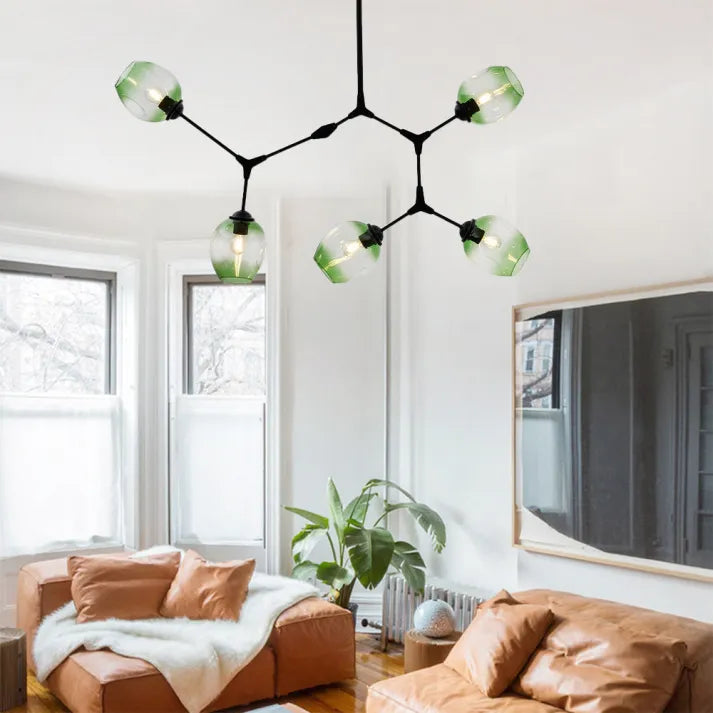 Sleek Sputnik Bifurcation Chandelier – Contemporary Elegance in Blown Glass and Metal