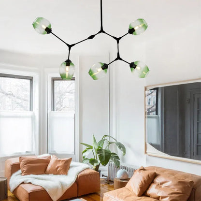 Sleek Sputnik Bifurcation Chandelier – Contemporary Elegance in Blown Glass and Metal