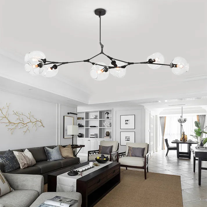 Sleek Sputnik Bifurcation Chandelier – Contemporary Elegance in Blown Glass and Metal