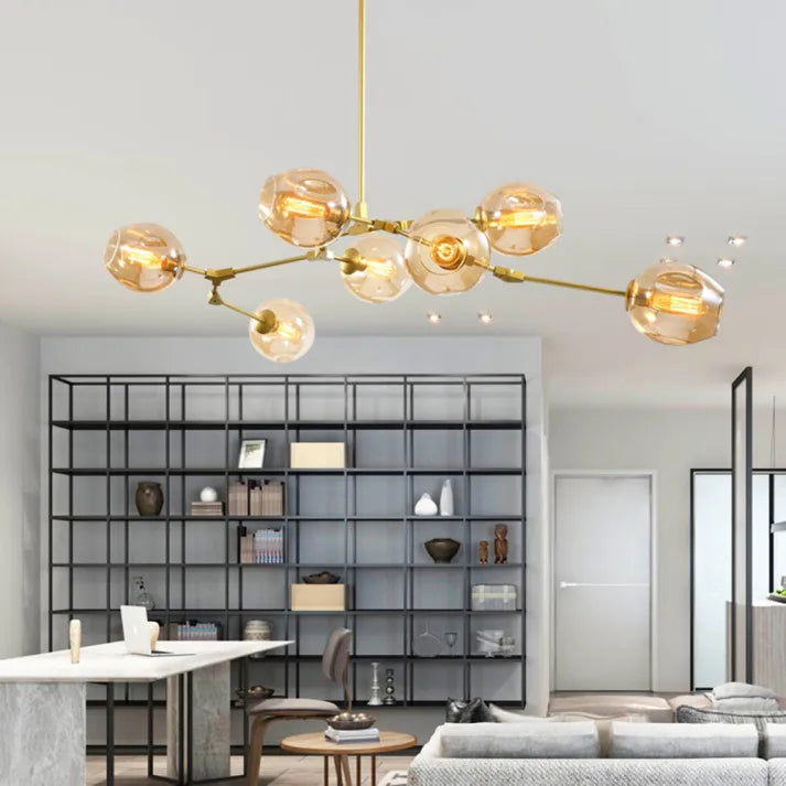 Sleek Sputnik Bifurcation Chandelier – Contemporary Elegance in Blown Glass and Metal