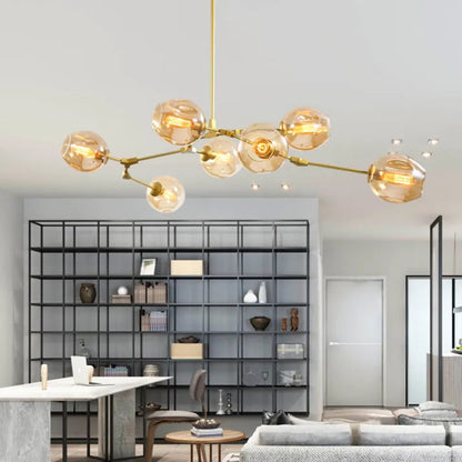 Sleek Sputnik Bifurcation Chandelier – Contemporary Elegance in Blown Glass and Metal